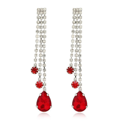 Red Crystal and Cubic Zirconia Tassel Drop Earrings, drop earrings for women, botanical inspired, styled look