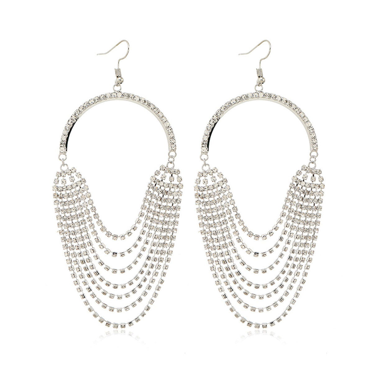 Cubic Zirconia & Silver-Plated Layered Tassel Drop Earrings