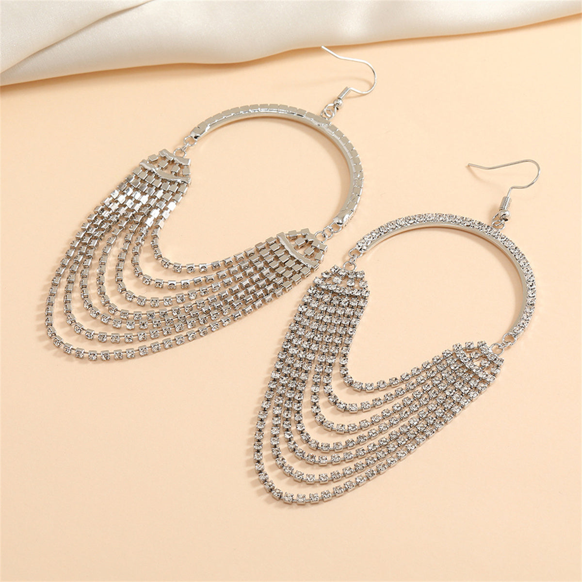Cubic Zirconia & Silver-Plated Layered Tassel Drop Earrings