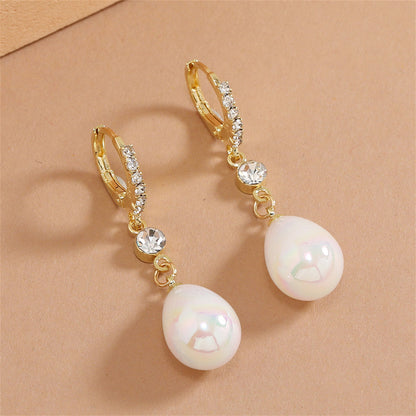 Pearl and Cubic Zirconia 18K Gold-Plated Drop Huggie Earrings, gold huggie earrings, botanical inspired, lifestyle look