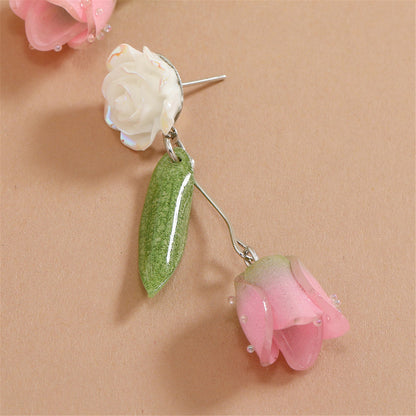 Pink and White Acrylic Flower Drop Earrings, drop earrings for women, vintage-inspired design, side view
