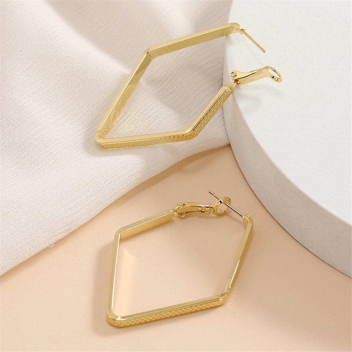 18K Gold-Plated Rhombus-Hoop Drop Earrings