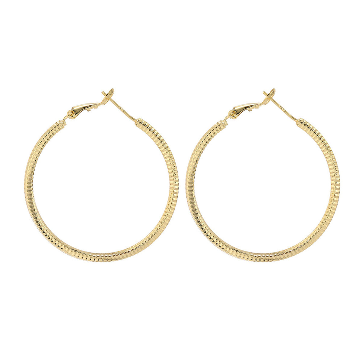 18K Gold-Plated Textured Hoop Earrings, everyday style, detail close-up