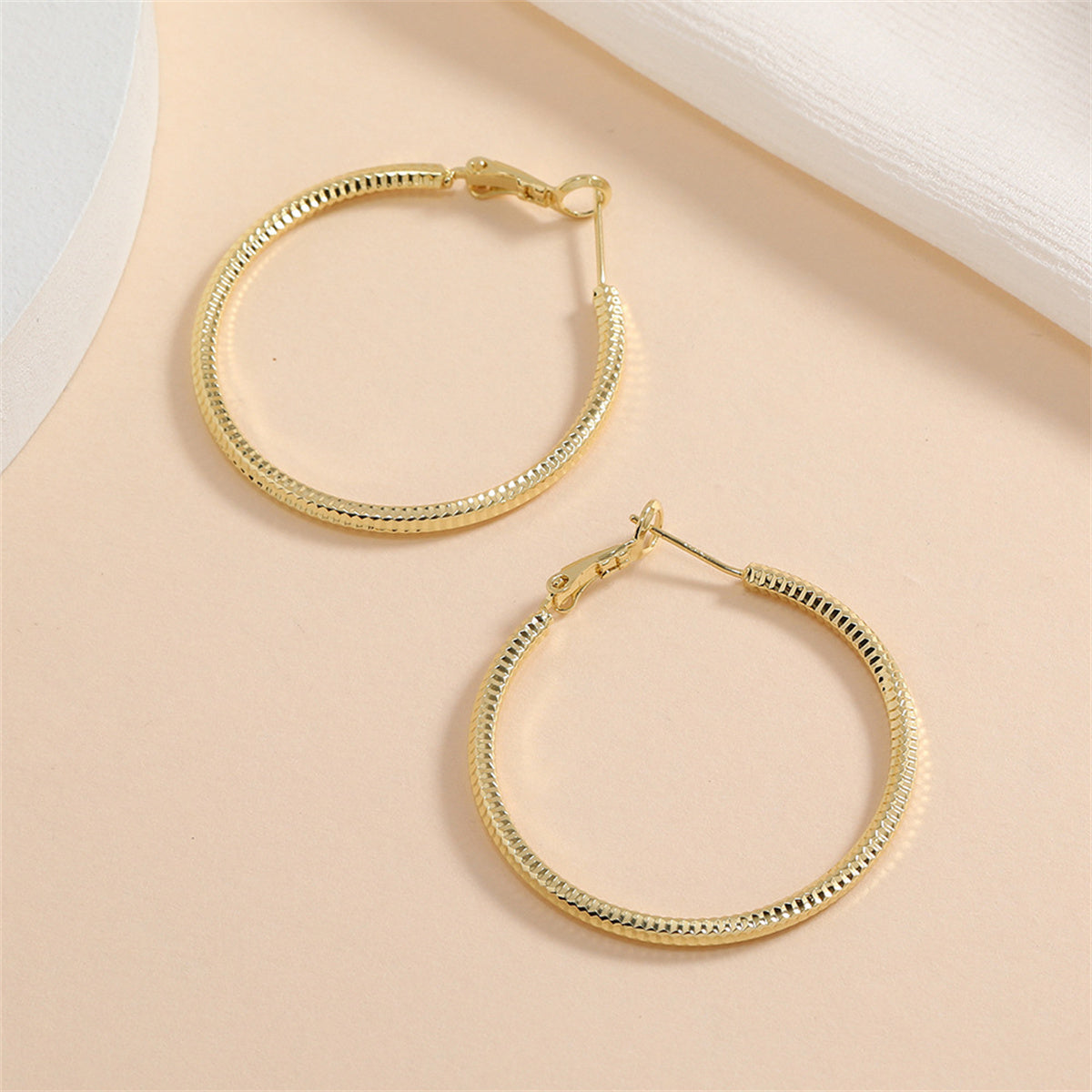 18K Gold-Plated Textured Hoop Earrings, everyday style, lifestyle look