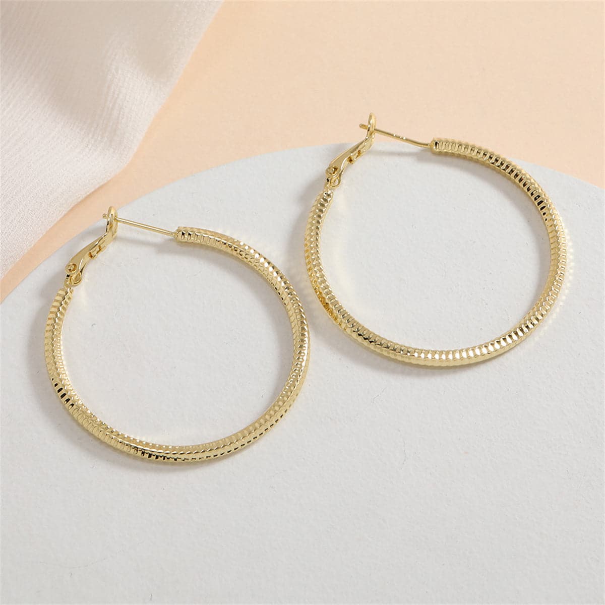 18K Gold-Plated Textured Hoop Earrings, everyday style, side view