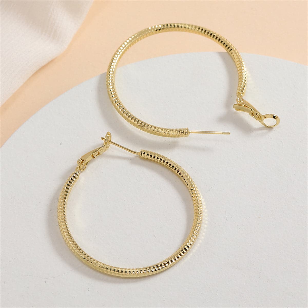 18K Gold-Plated Textured Hoop Earrings, everyday style, front view
