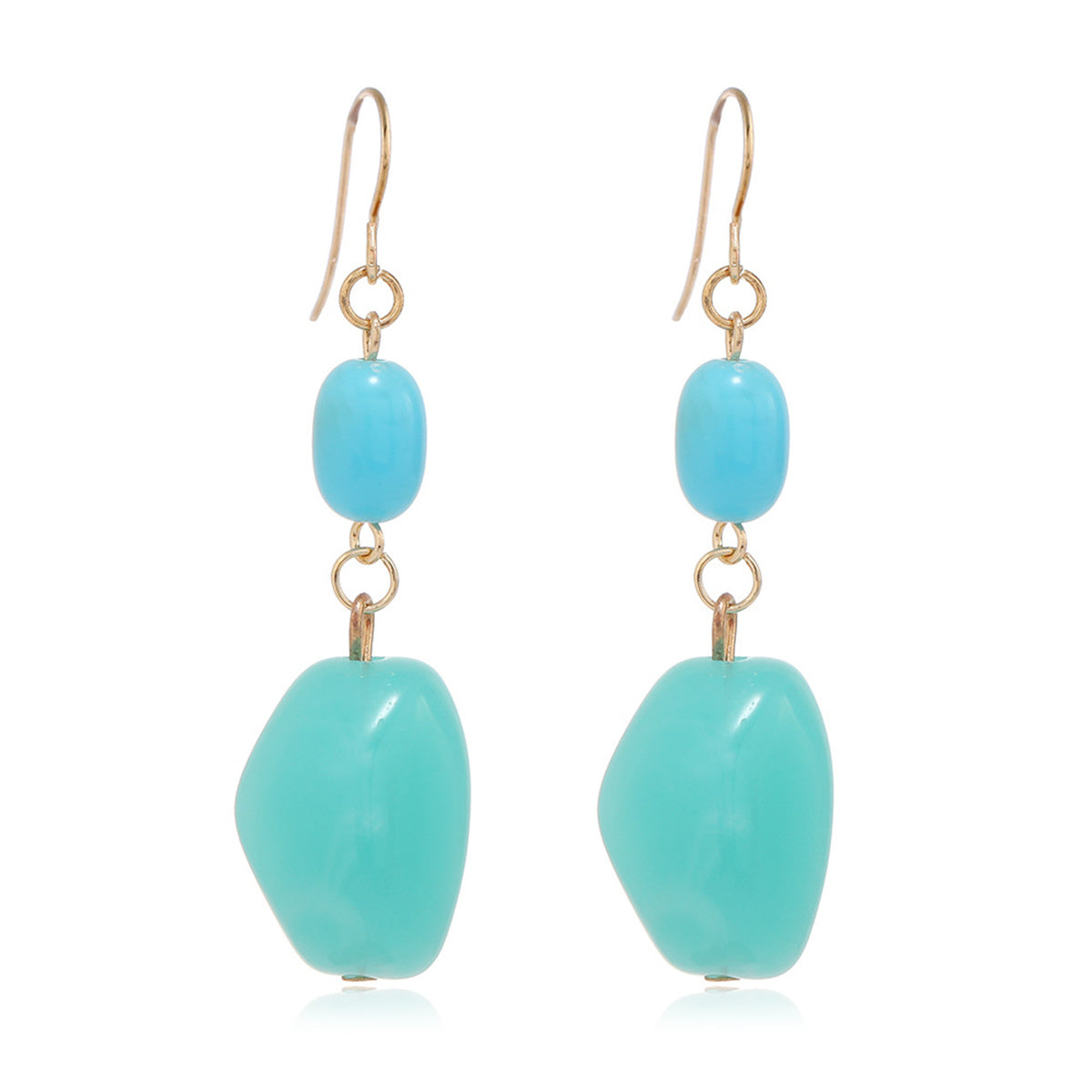 Aqua and 18K Gold-Plated Irregular Stone Drop Earrings, gold drop earrings for women, everyday style, side view