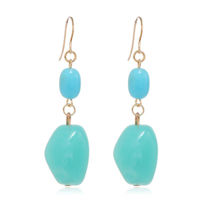 Aqua and 18K Gold-Plated Irregular Stone Drop Earrings, gold drop earrings for women, everyday style, side view
