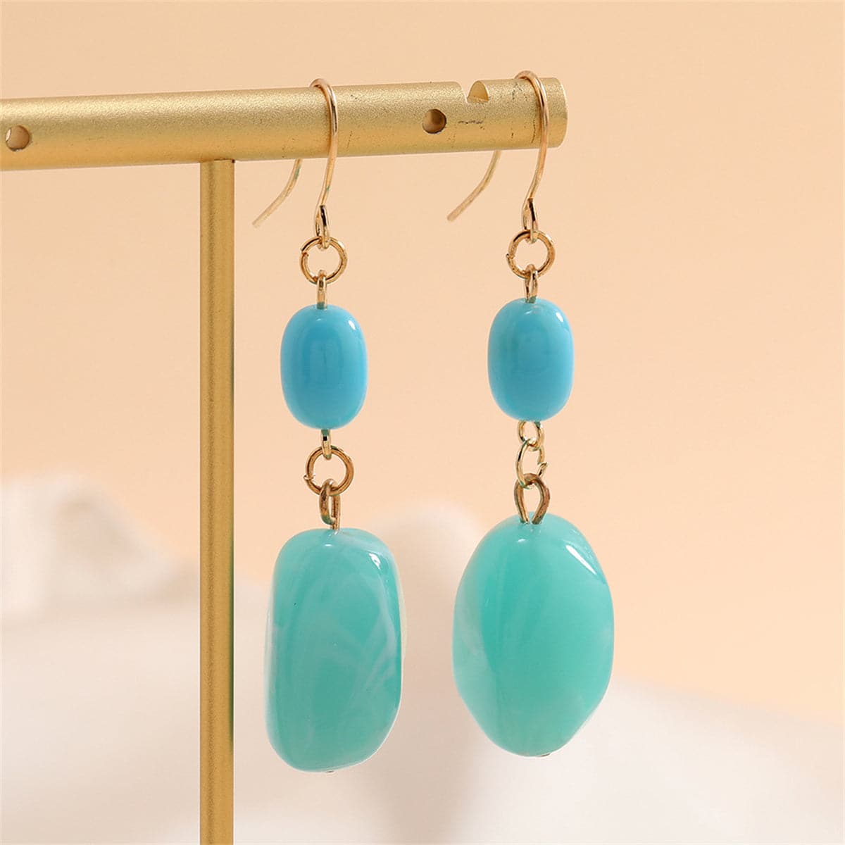 Aqua & 18K Gold-Plated Irregular Stone Drop Earrings