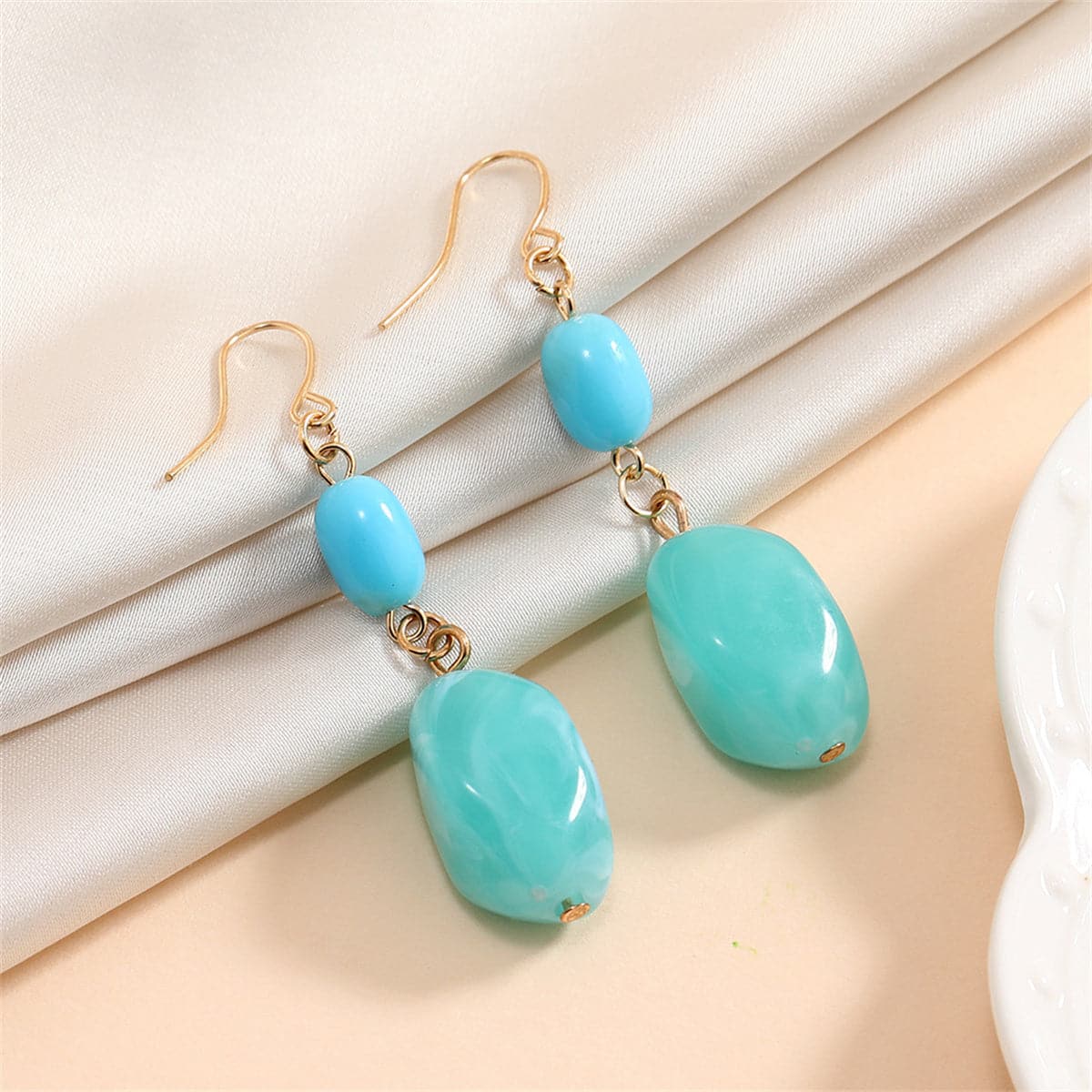 Aqua & 18K Gold-Plated Irregular Stone Drop Earrings