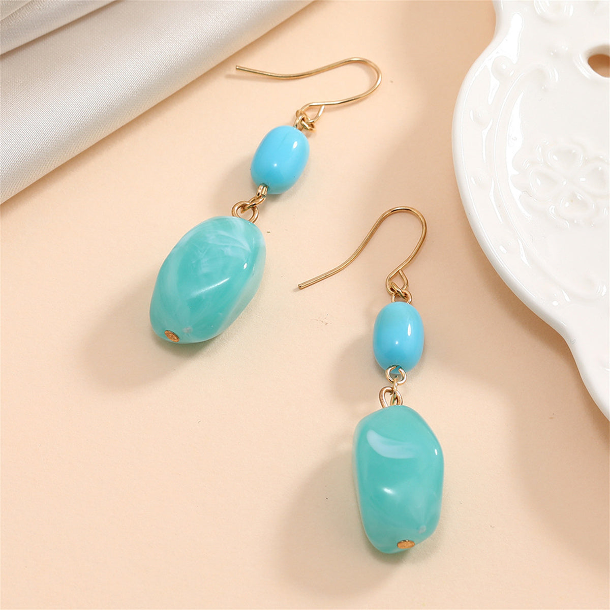 Aqua & 18K Gold-Plated Irregular Stone Drop Earrings