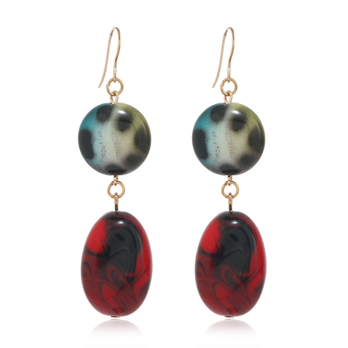 Red Quartz and 18K Gold-Plated Round Oval Drop Earrings, gold drop earrings for women, botanical inspired, front view
