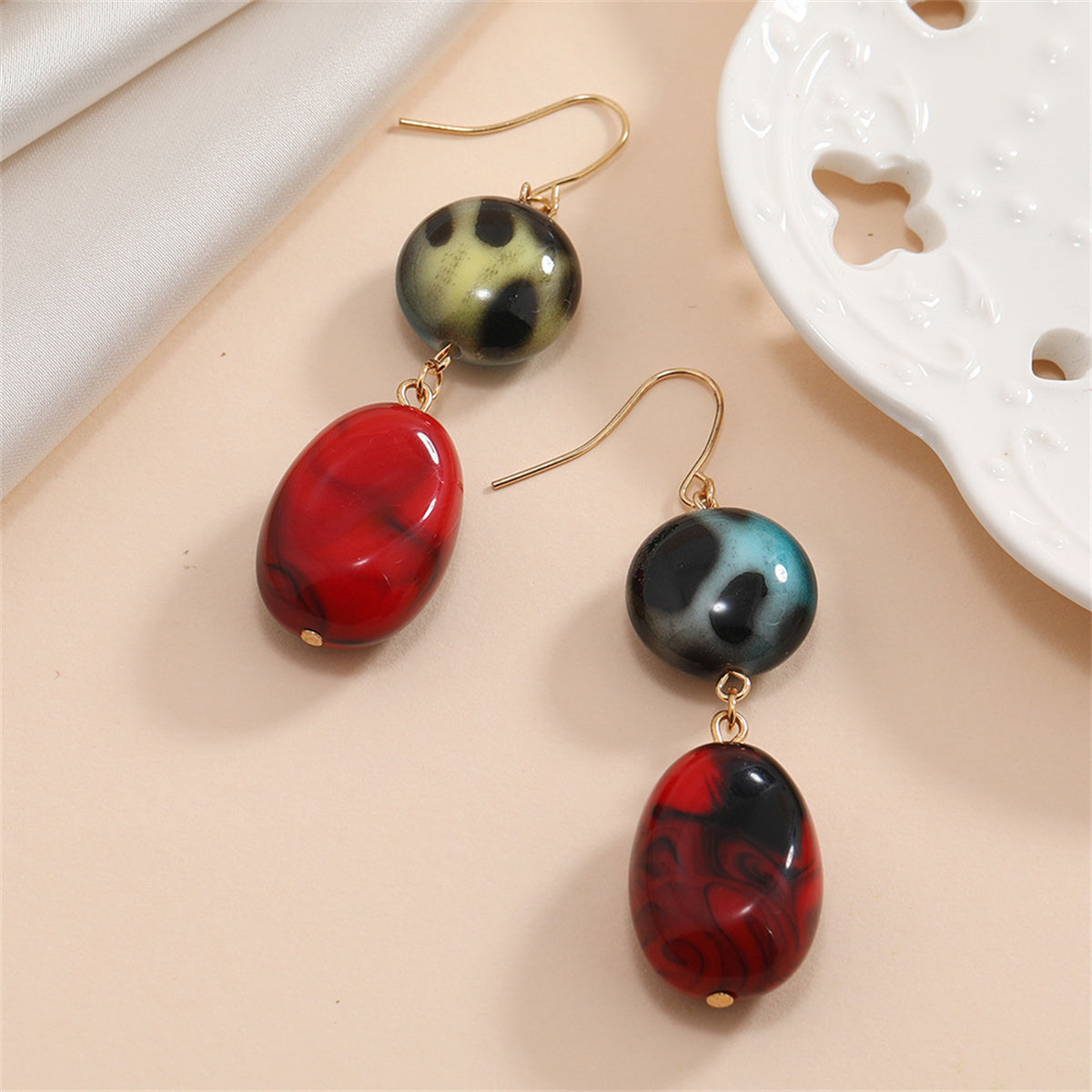 Red Quartz and 18K Gold-Plated Round Oval Drop Earrings, gold drop earrings for women, botanical inspired, lifestyle look
