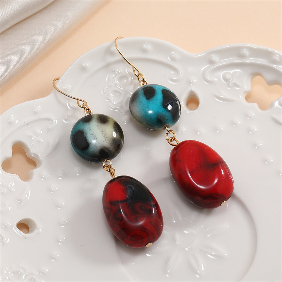 Red Quartz and 18K Gold-Plated Round Oval Drop Earrings, gold drop earrings for women, botanical inspired, side view