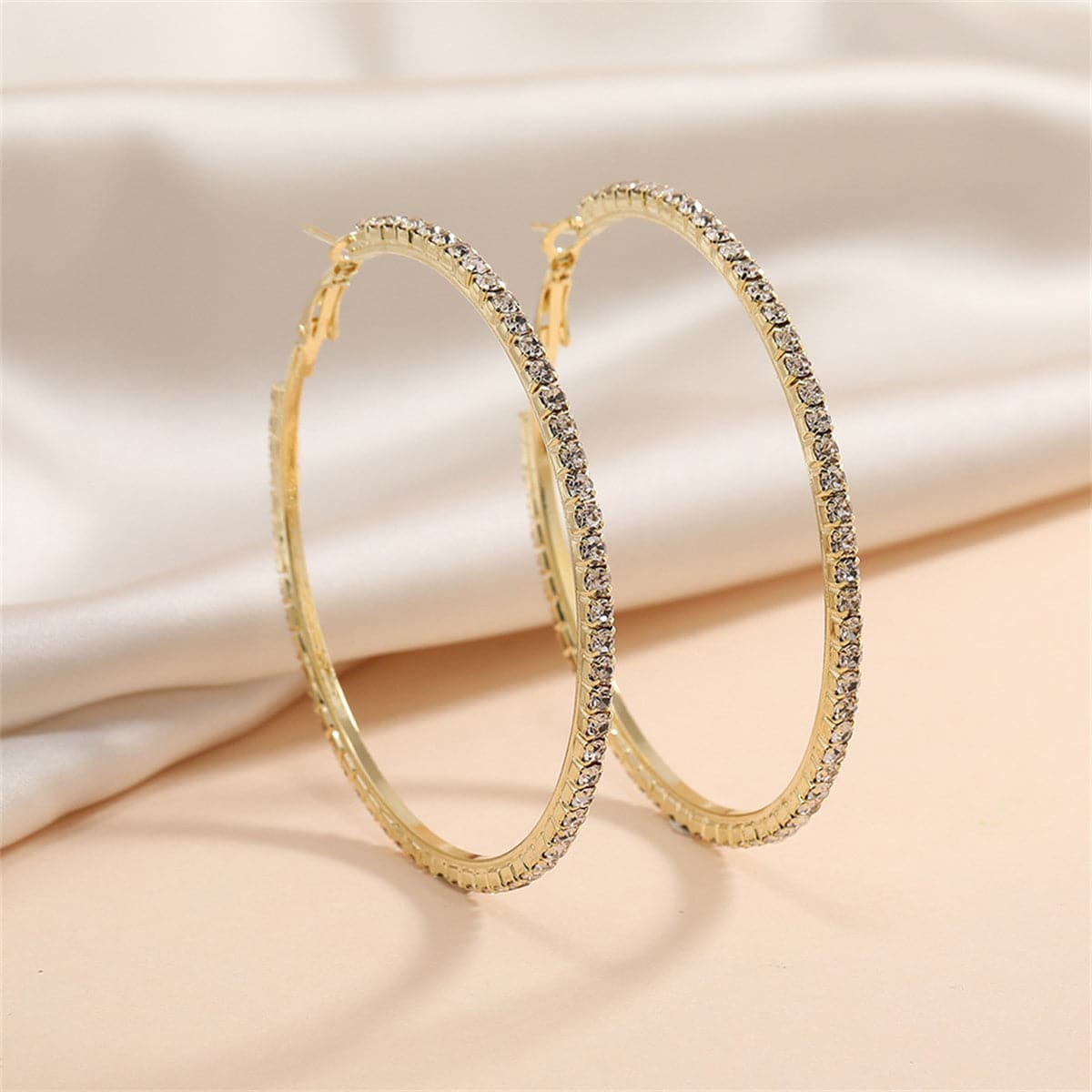 Cubic Zirconia and 18K Gold-Plated Hoop Earrings, dainty minimalist design, detail close-up