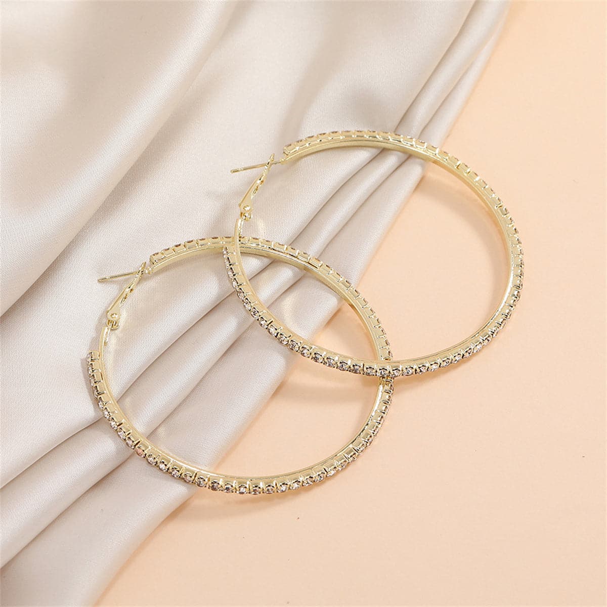 Cubic Zirconia and 18K Gold-Plated Hoop Earrings, dainty minimalist design, side view