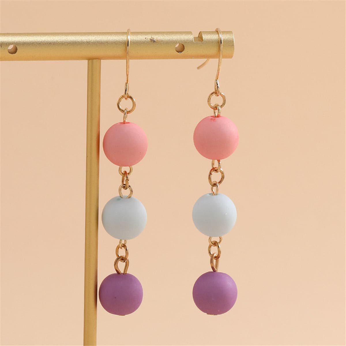 Multicolor Resin and 18K Gold-Plated Stacked Ball Drop Earrings, gold drop earrings for women, detail close-up