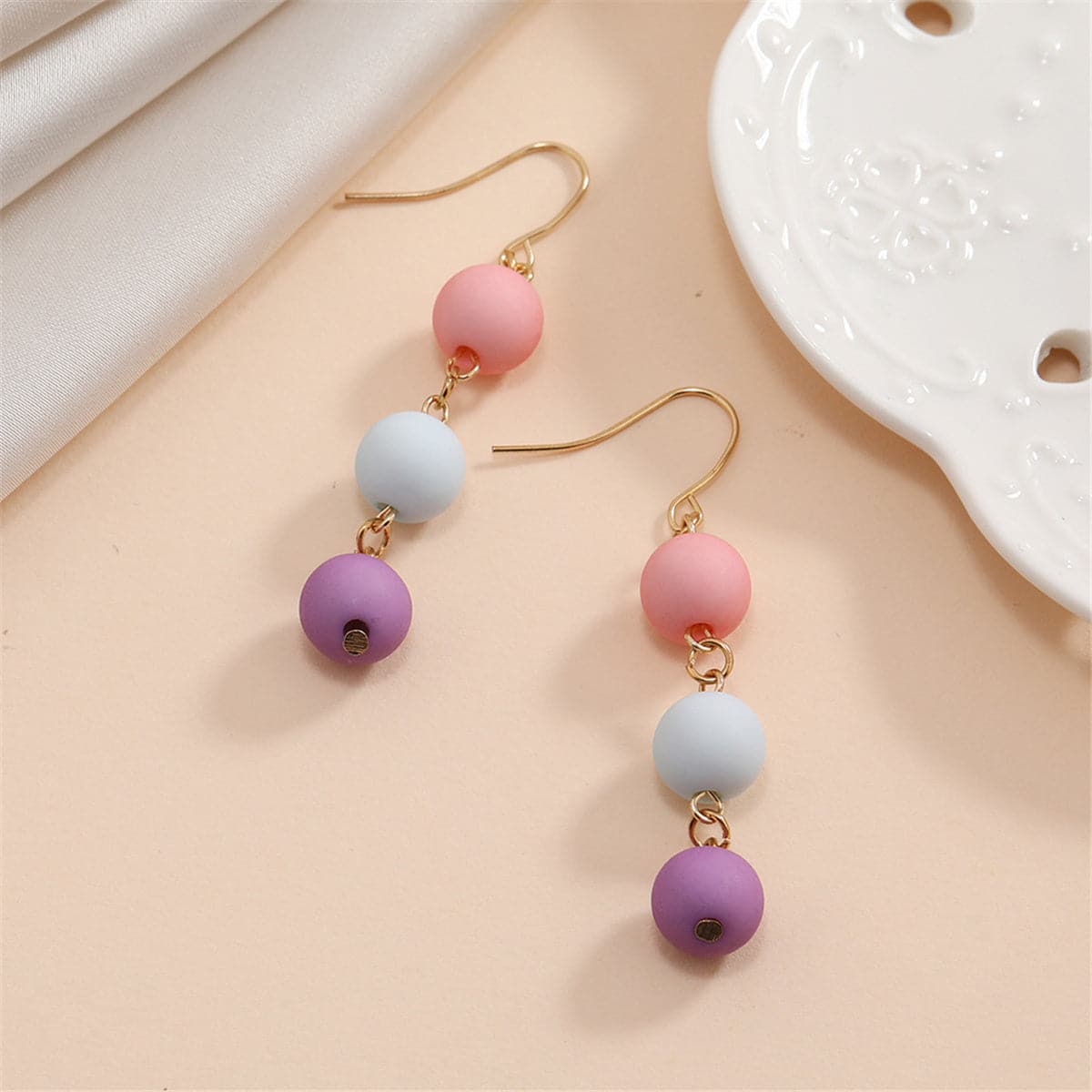 Multicolor Resin and 18K Gold-Plated Stacked Ball Drop Earrings, gold drop earrings for women, lifestyle look