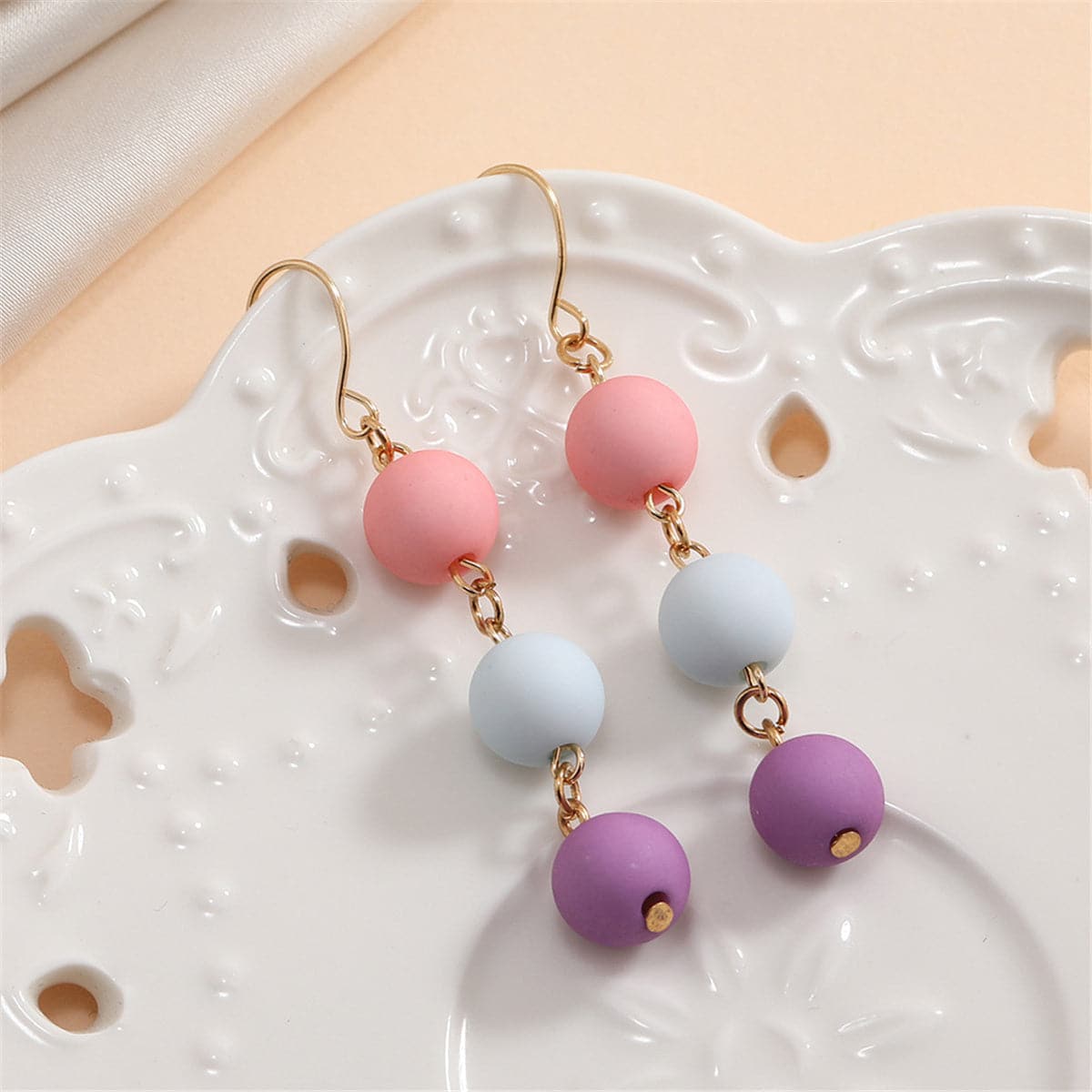 Multicolor Resin and 18K Gold-Plated Stacked Ball Drop Earrings, gold drop earrings for women, front view