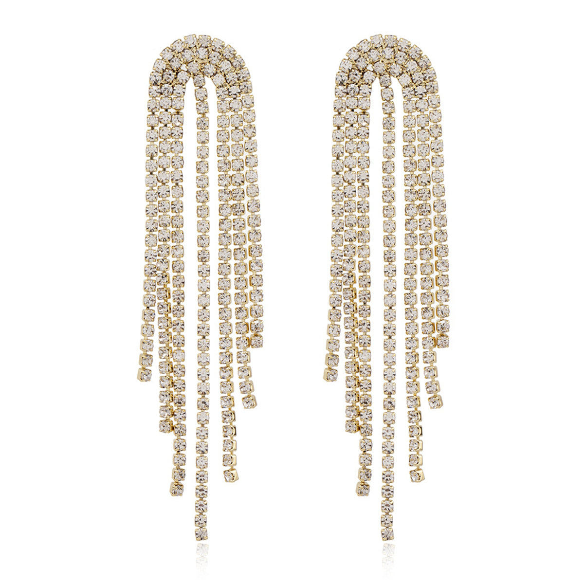 Cubic Zirconia and 18K Gold-Plated Tassel Strand Drop Earrings, gold drop earrings for women, front view