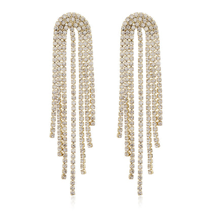 Cubic Zirconia and 18K Gold-Plated Tassel Strand Drop Earrings, gold drop earrings for women, front view