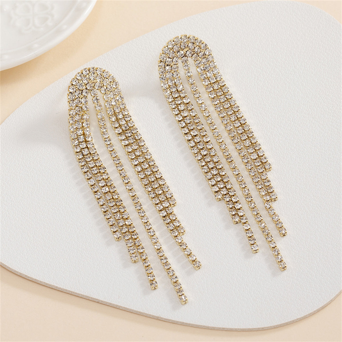 Cubic Zirconia and 18K Gold-Plated Tassel Strand Drop Earrings, gold drop earrings for women, elegant gift for her, side view