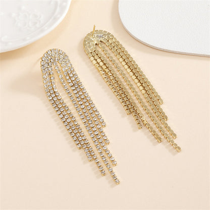 Cubic Zirconia and 18K Gold-Plated Tassel Strand Drop Earrings, gold drop earrings for women, lifestyle look