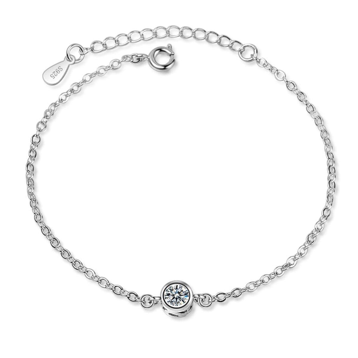 Cubic Zirconia & Silver-Plated Bezel Charm Bracelet