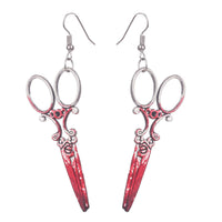 Red Enamel & Silver-Plated Scissors Drop Earrings