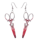 Red Enamel & Silver-Plated Scissors Drop Earrings