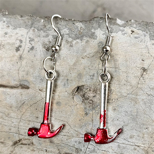 Red & Silver-Plated Hammer Drop Earring