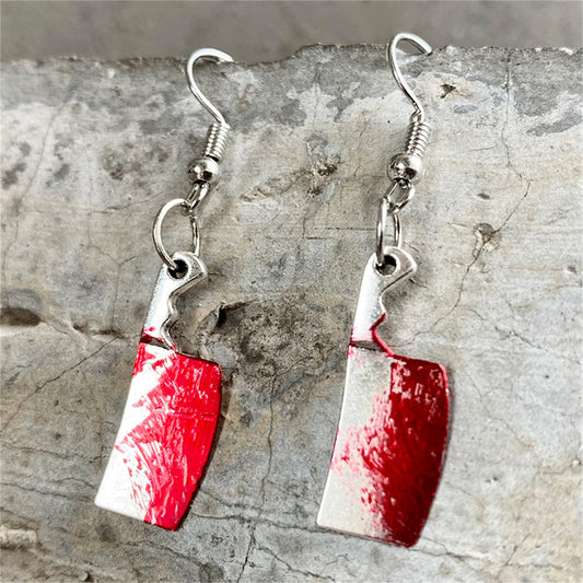 Red Enamel and Silver-Plated Knife Drop Earring, silver drop earrings for women, everyday style, front view