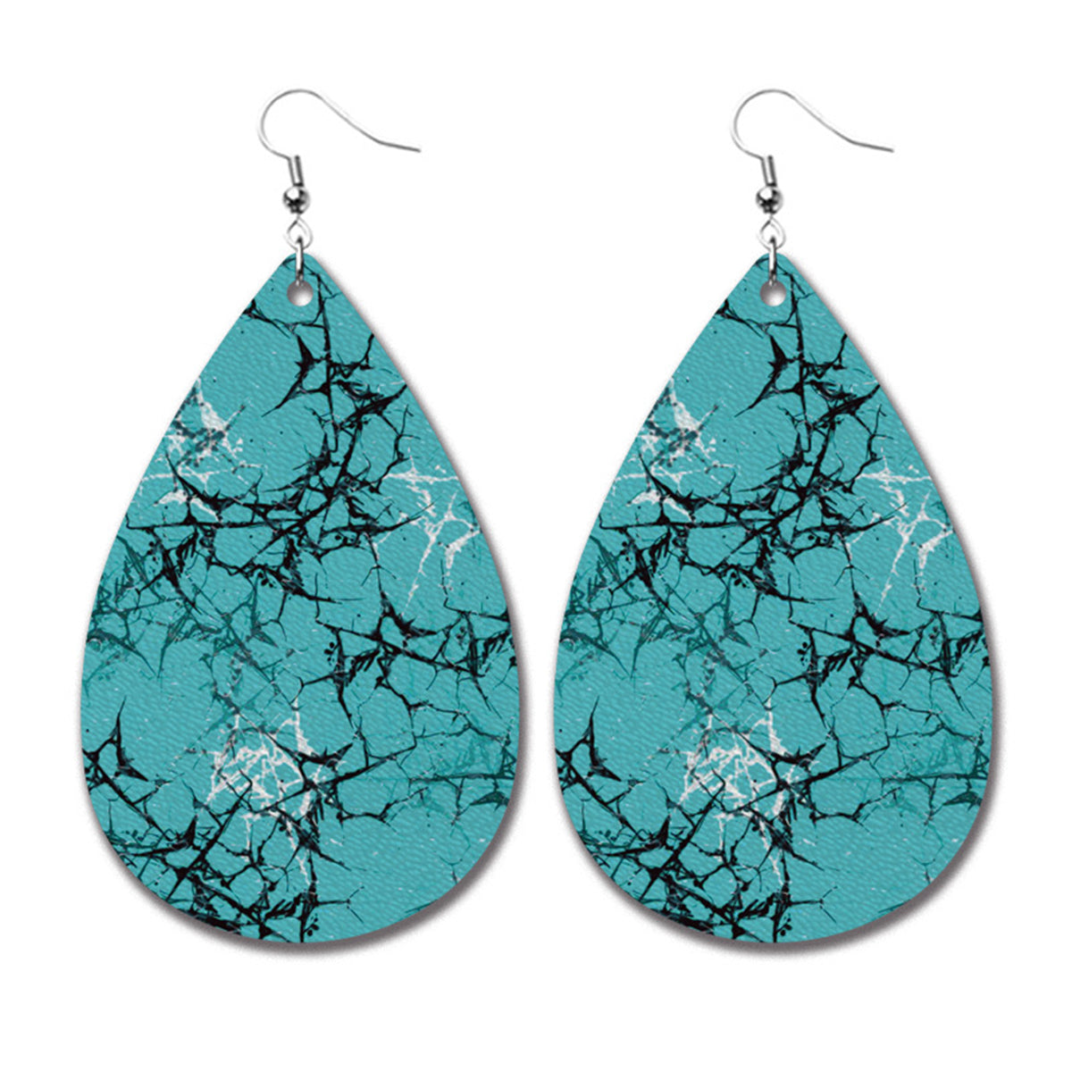 Teal and Silver-Plated Marbled Drop Earrings, silver drop earrings for women, botanical inspired, front view