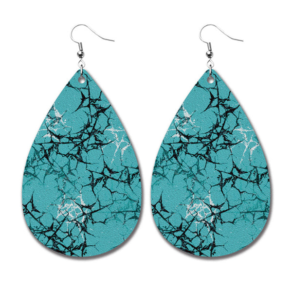 Teal & Silver-Plated Marbled Drop Earrings