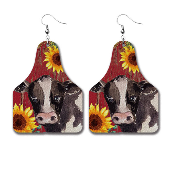 Red & Silver-Plated Sunflower Cow Dangle Earrings