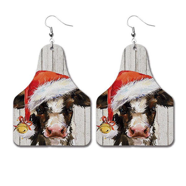 Ivory & Silver-Plated Christmas Hat Cow Dangle Earrings