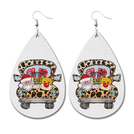 Silver-Plated Santa Reindeer Car Drop Earrings, silver drop earrings for women, elegant gift for her, front view