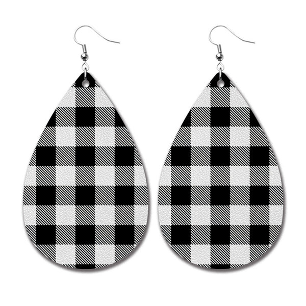 Black & White Plaid Teardrop Earrings
