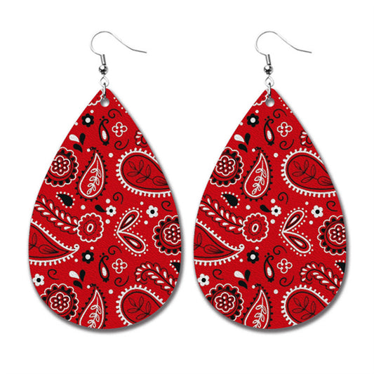 Red Paisley Floral Teardrop Earrings, drop earrings for women, elegant gift for her, front view