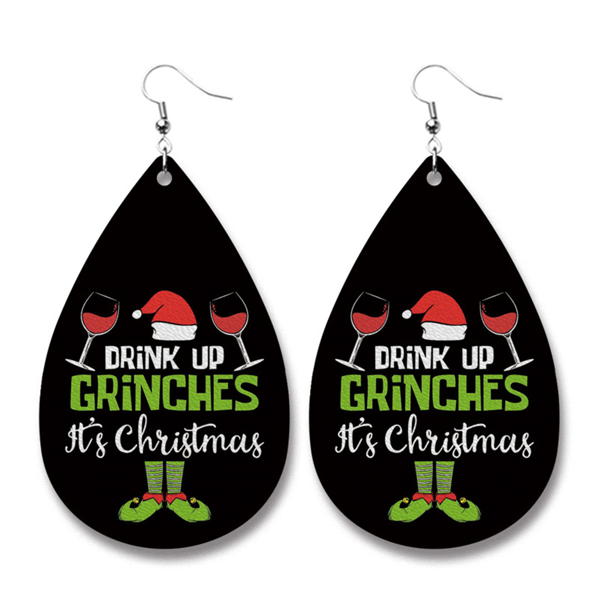 Black and Silver-Plated 'It's Christmas' Drop Earrings, silver drop earrings for women, elegant gift for her, front view