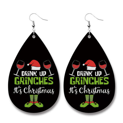 Black and Silver-Plated 'It's Christmas' Drop Earrings, silver drop earrings for women, elegant gift for her, front view