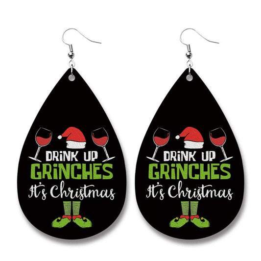 Black and Silver-Plated 'It's Christmas' Drop Earrings, silver drop earrings for women, elegant gift for her, front view