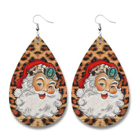 Brown Leopard Santa Teardrop Earrings