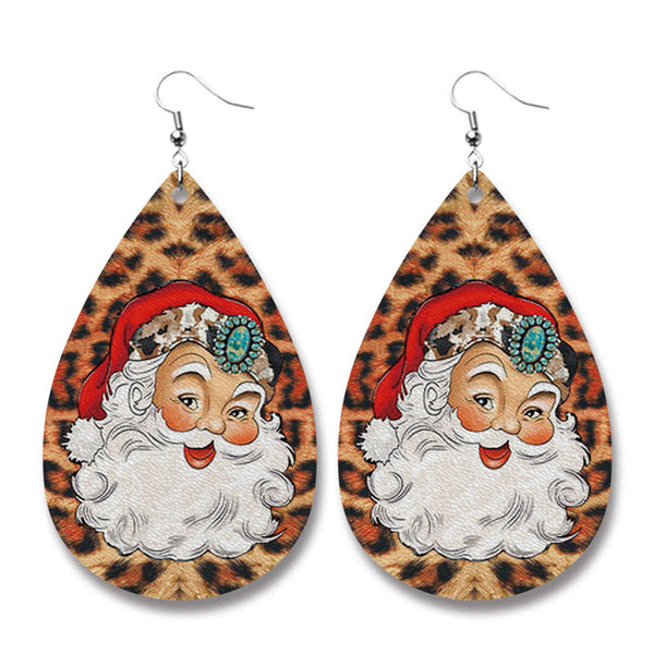 Brown Leopard Santa Teardrop Earrings