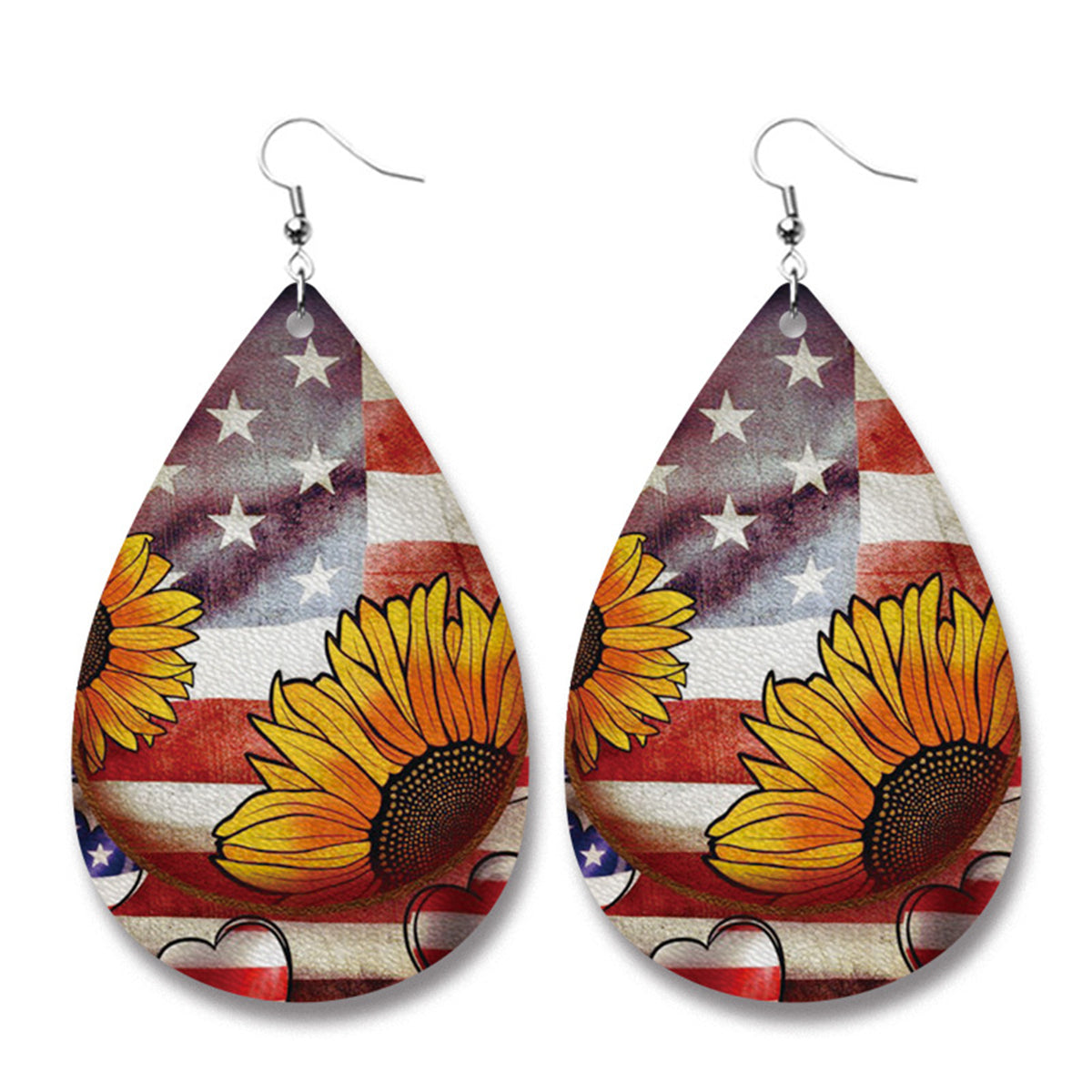 Polystyrene & Silver-Plated Stars Stripes Sunflower Drop Earrings