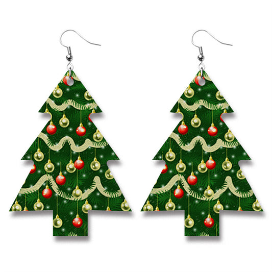 Green Christmas Tree Drop Earrings, drop earrings for women, vintage-inspired design, front view