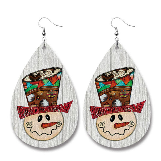 Cream Snowman Teardrop Earrings, drop earrings for women, elegant gift for her, front view