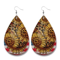 Silver-Plated Leopard Stars & Stripes Sunflower Drop Earrings