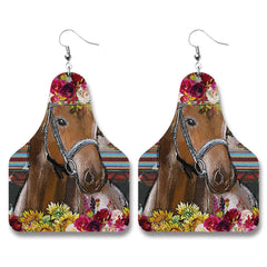 Brown Polystyrene & Silver-Plated Botanical Horse Drop Earrings