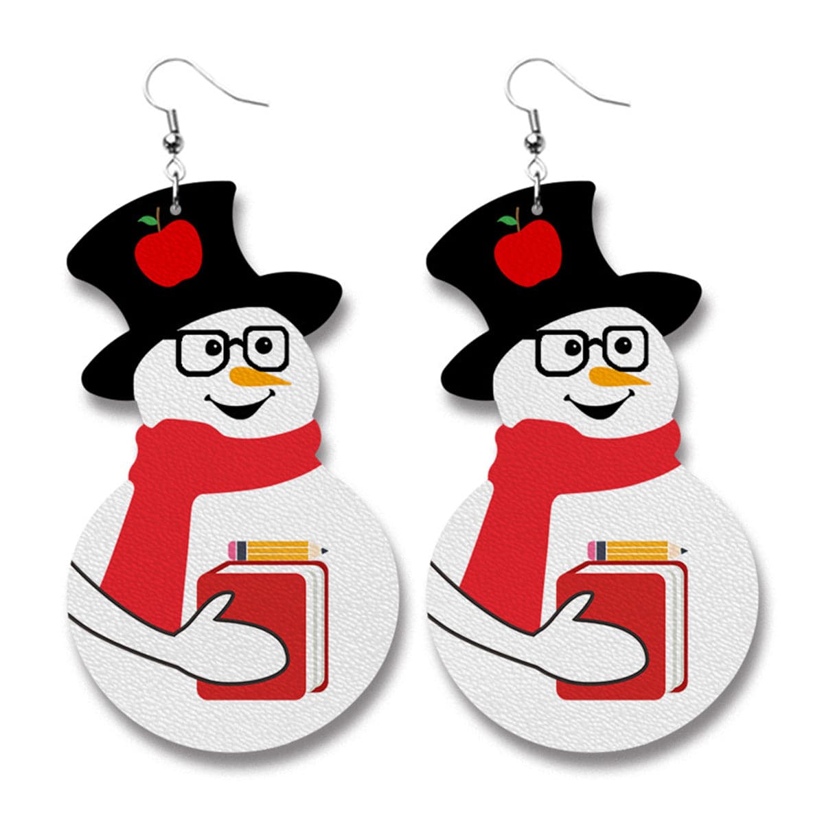 White and Silver-Plated Snowman Student Drop Earrings, silver drop earrings for women, vintage-inspired design, front view